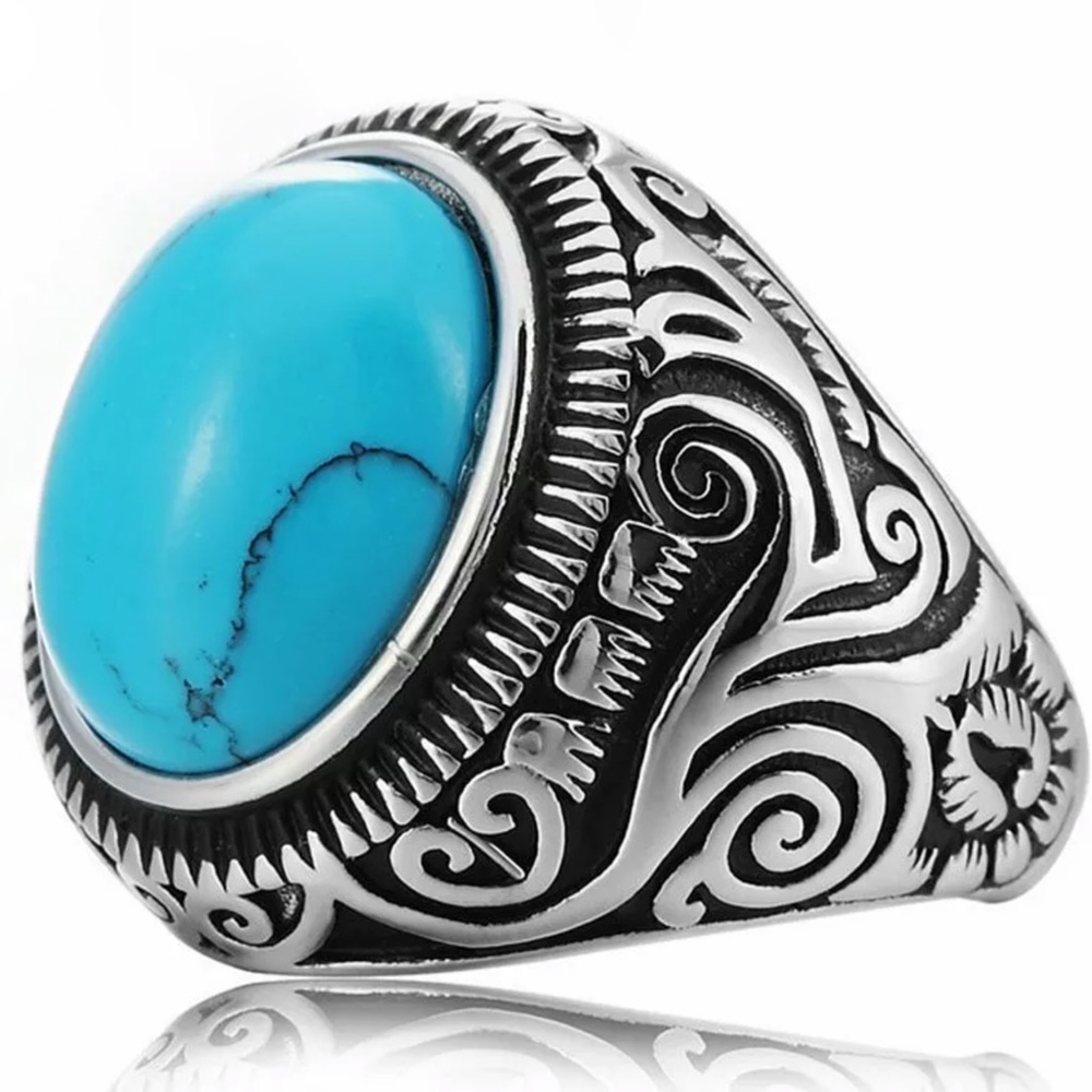 Stylish Silver Stainless Steel Turquoise Ring!